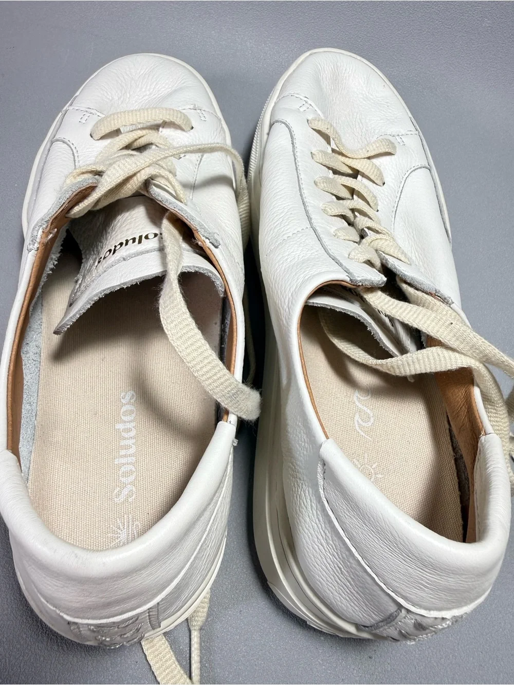 Soludos Ibiza White Leather Casual Lace-Up Platform Sneakers